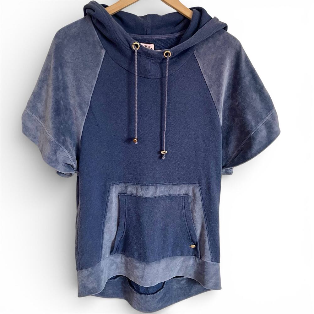 Juicy Couture Relaxed Short Sleeve Hoodie Top Blue Gray Velour Women’s Medium